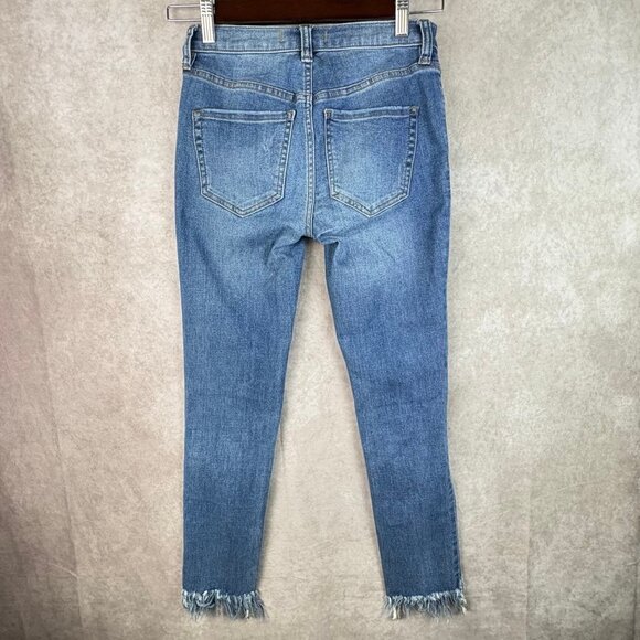 Free People Distressed Skinny Jeans Size 24 High Rise Raw Hem Frayed Ankle Denim - Picture 8 of 13